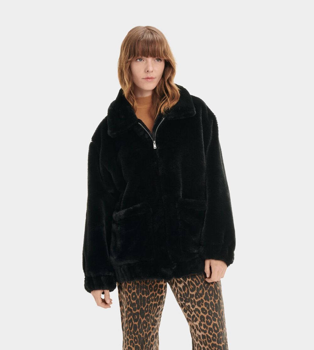 Ugg Kianna Faux Fur - Womens Jackets - Black - NZ (2746JWQHL)